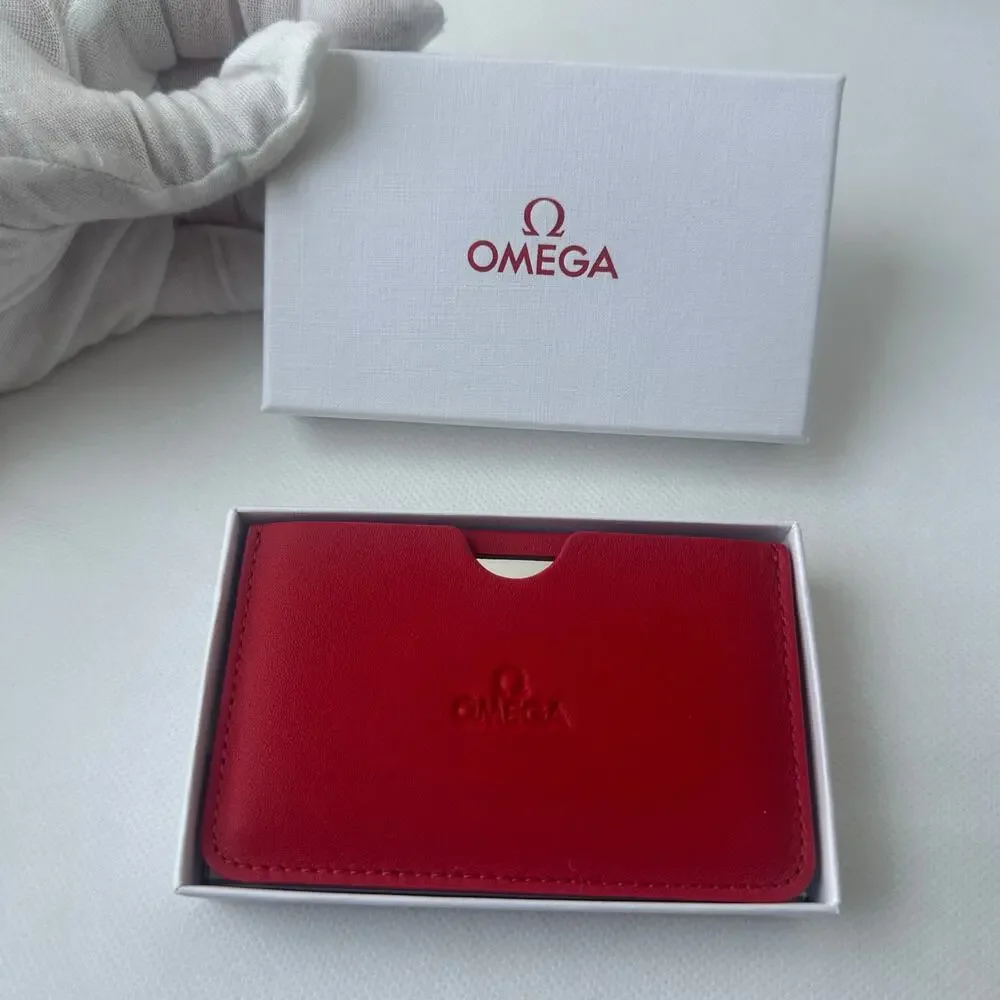 Omega NIB Red Leather Pocket Mirror w Box - Travel Accessory, Executive Style